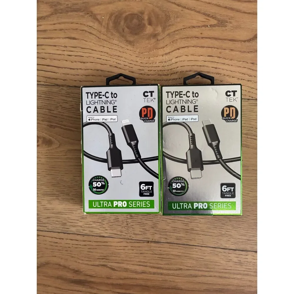 CT Tek Type-C to Lightning Cable 6FT PD Fast Charge iPhone iPad (2 Pack)